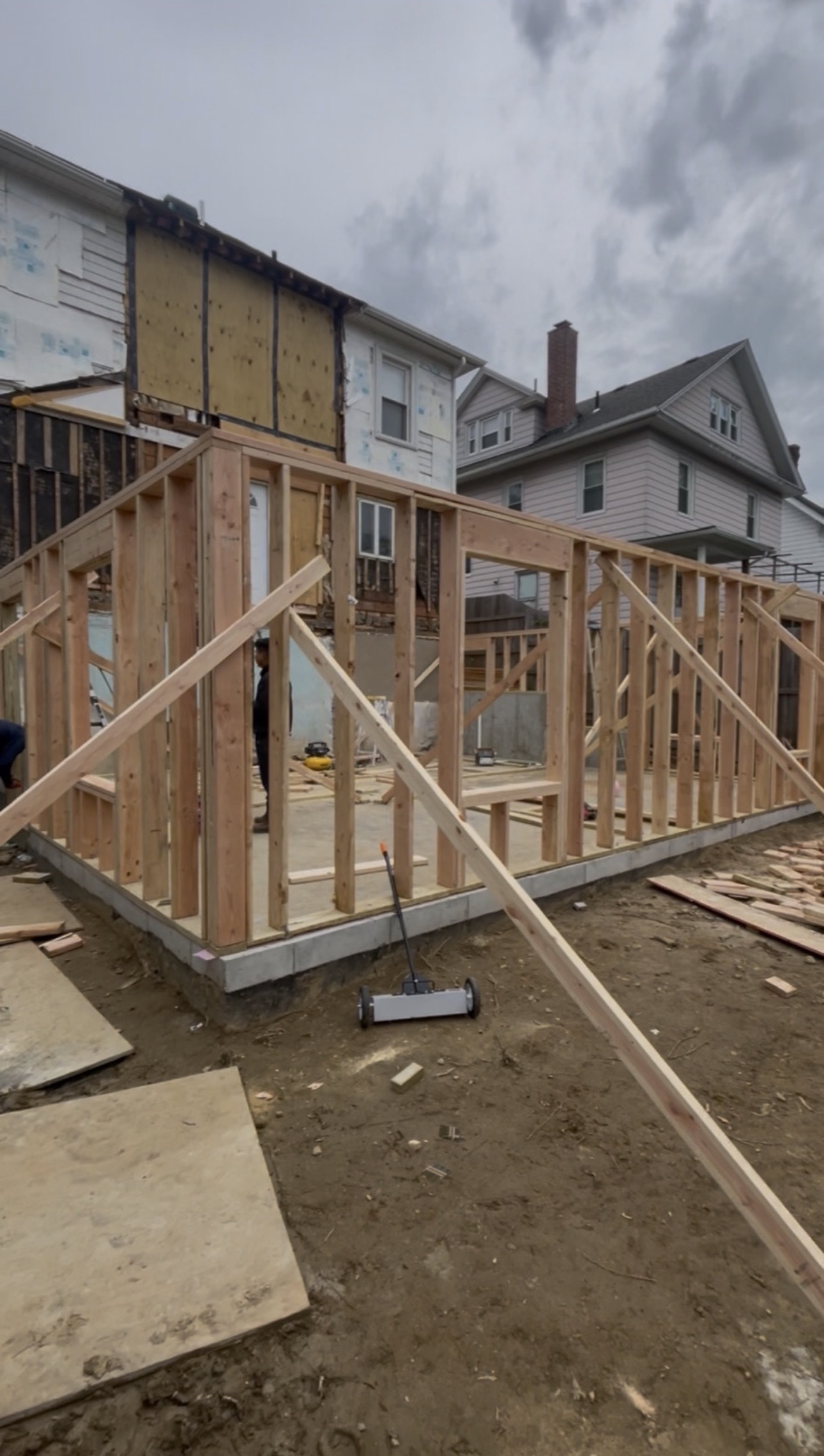 Timber framing during construction